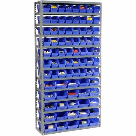 GLOBAL INDUSTRIAL Steel Shelving, Total 81 4inH Plastic Shelf Bins Blue, 36x12x72-13 Shelves 603442BL